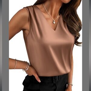 Chic Sleeveless Tan Blouse